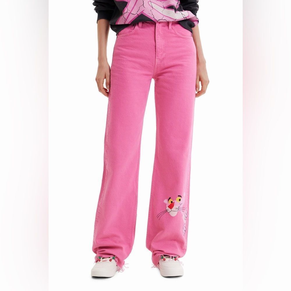 đ„DESIGUAL Wide-leg Pink Panther jeans szâ4âNEW - Picture 2 of 8